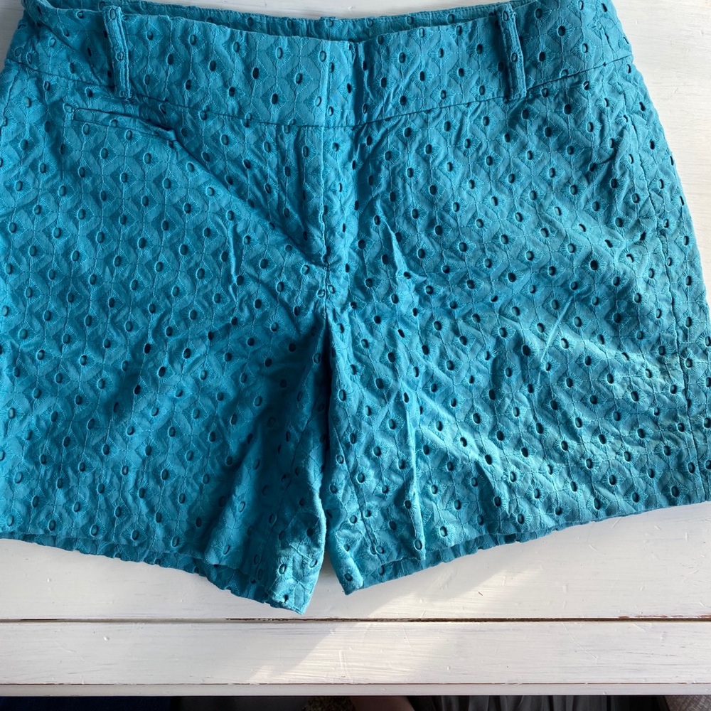 Blue Loft shorts with button detail and belt loop